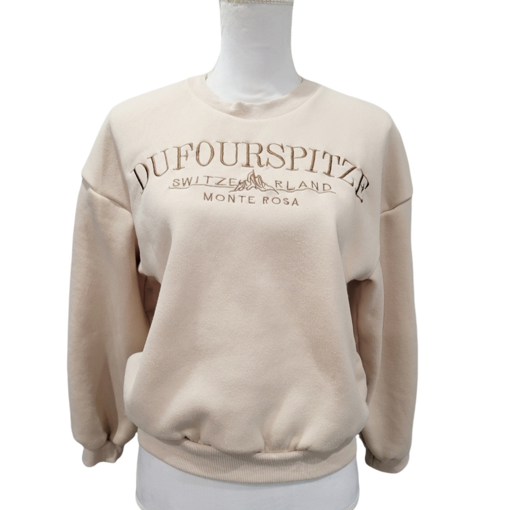 Blush Mark Beige Embroidered Pullover Sweatshirt Size L